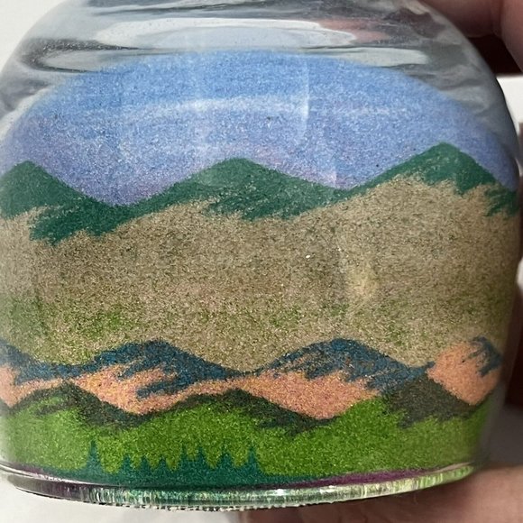 Vintage Sand Art Glass Mountain Sunset Scene Paperweight Rainbow Way Ltd USA - Picture 3 of 11